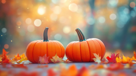 Pumpkins Nestled Among Autumn Leavesの素材