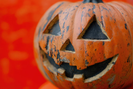 Detailed Jack-o'-Lantern on Bright Orange Backgroundの素材