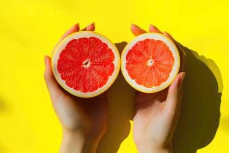 Fresh Grapefruit on Yellow Background Detailの素材