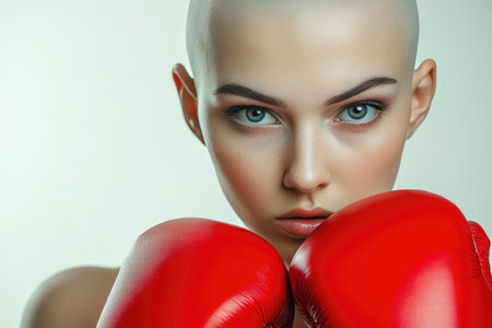Close-Up Portrait of Confident Boxer with Red Glovesの素材