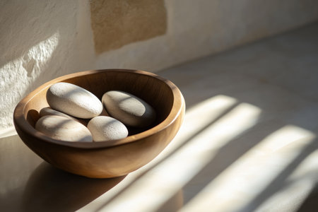 Elegant Spa Scene: Close-Up of Sunlit Texturesの素材