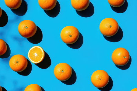 Bright Orange Fruits with Blue Background Shadowsの素材