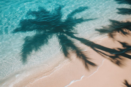 Close-Up of Turquoise Ocean with Palm Silhouettesの素材