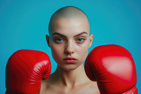Strength and Confidence: Bald Woman with Boxing Glovesの素材