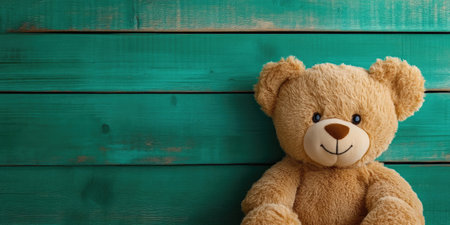 Detailed Shot of a Cute Bear with Green Wood Backdropの素材