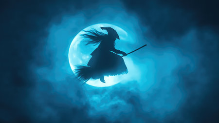 Spooky Witch Silhouette with Creepy Fogの素材