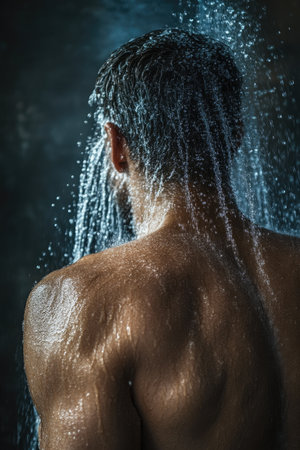 Relaxing Under Shower, Young Man Portraitの素材