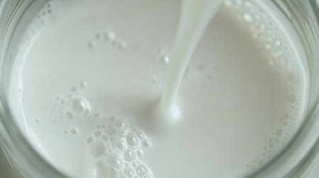 Fresh Milk Flowing from Jar to Glassの素材