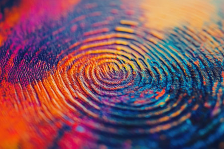 Detailed View of Colorful Fingerprint Design on Black Backgroundの素材