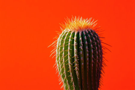 Vibrant Cactus Detail with Rich Orange Hue and Sunshine Shadow Effectsの素材