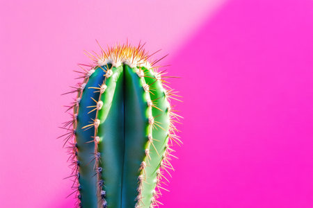 Sunlit Cactus Close-Up with a Striking Pink Backgroundの素材