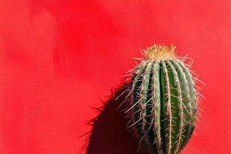 Cactus Close-Up with Dramatic Red Background and Sunshineの素材