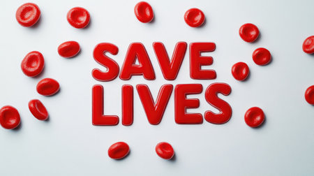 Red Blood Inscription: Life-Saving Call on Whiteの素材