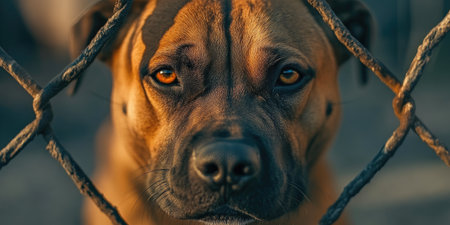 Threatening Dog Snarling Through Garden Fenceの素材
