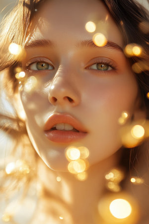 Close-Up of Woman with Glowing Skincare Serumの素材