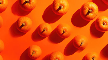 Top View of Vibrant Orange Canvas with pumpkinsの素材