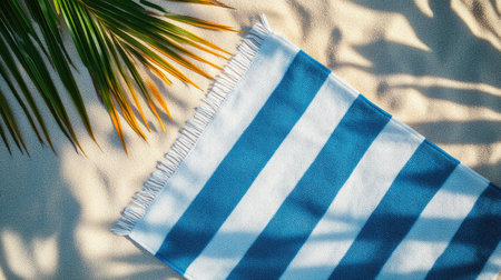Beach Towel with Sunshine Shadows on Sandy Beach and Palm Trees"の素材