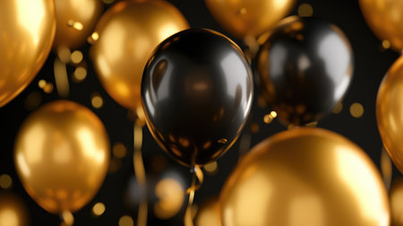 Elegant Black and Gold Balloon Arrangement for Celebrationsの素材