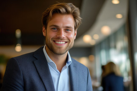 Corporate Executive Working with Tablet in Contemporary Office Settingの素材