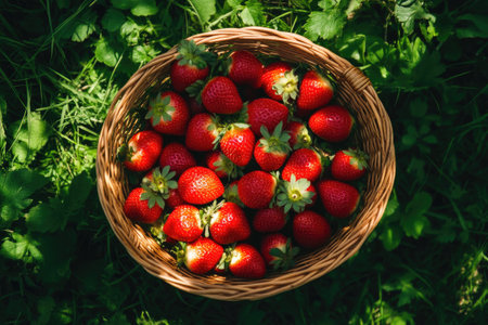 Bountiful Wicker Basket Overflowing with Juicy Strawberriesの素材