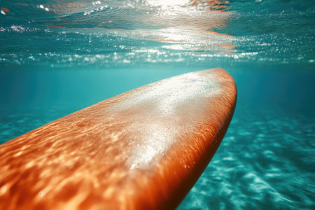 Vibrant Surfboard on Crystal Clear Waves at Sunsetの素材