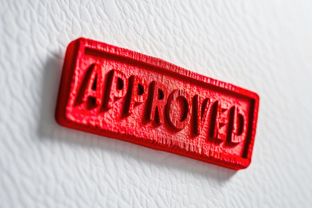 Crisp White Canvas Featuring Bold Red âAPPROVEDâ Badgeの素材