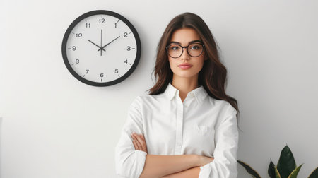 Modern Clock on White Wall, Emphasizing Simplicity and Eleganceの素材