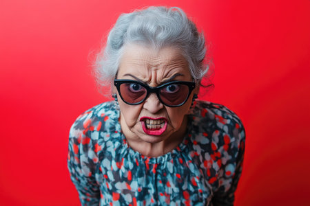 Angry Mature Woman in Bright Coastal Wearの素材