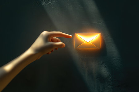 Illuminated Hand Reaching for a Metallic Envelope Iconの素材