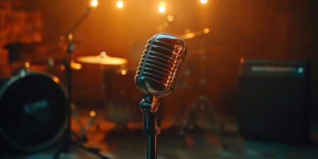 Vintage Microphone with Soft Musical Notes Surrounding Itの素材