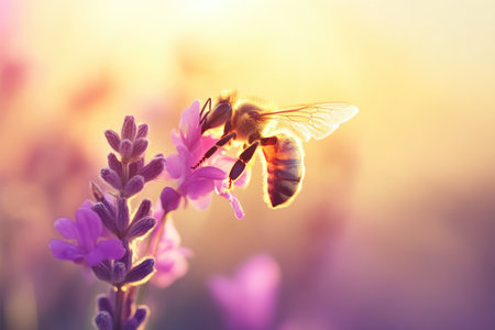 Bee Collecting Nectar from Colorful Flower Petalsの素材
