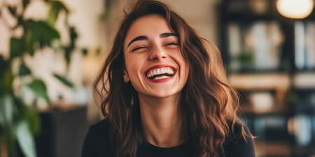 Happy Woman Collaborating in Bright Officeの素材