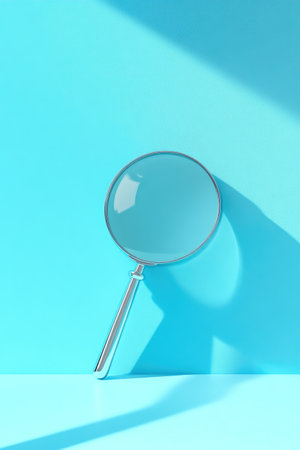 Elegant Pastel Blue Scene with 3D Magnifying Glassの素材