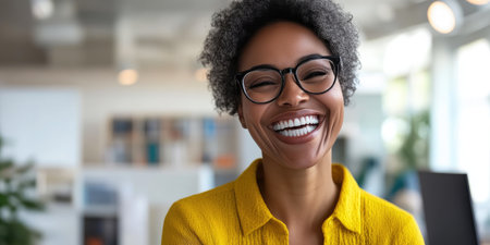 Diverse Woman Enjoying Productive Day at Workの素材
