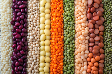 Row of Freshly Harvested Beans and Lentilsの素材