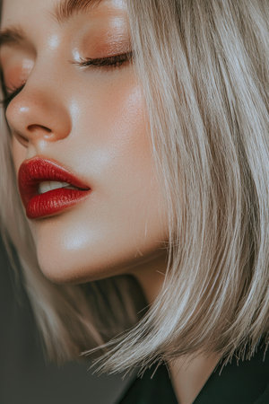 Glossy Blonde Bob Hairstyle in Romantic Soft Lightの素材