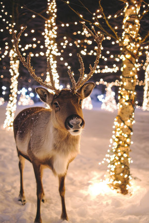 Majestic Reindeer in a Festive Winter Wonderlandの素材