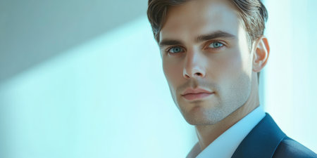 Professional man in well-lit corporate environmentの素材