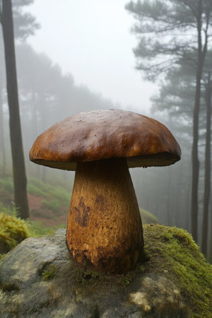 Enchanting Mushrooms: Capturing Details in a Foggy Forestの素材