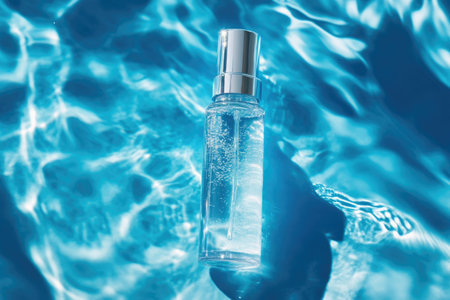 Glowing Transparent Serum on Aqua Backgroundの素材