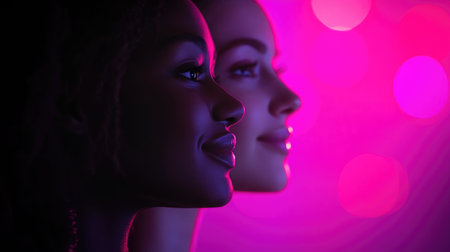 Diverse Friendship: Two Women Smiling Togetherの素材