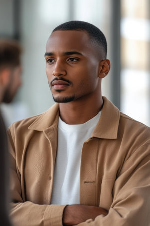 Collaborative Teamwork: Diverse Professionals Engaging in Office Dialogueの素材