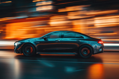 Vibrant Light Trails Alongside a Modern Carの素材