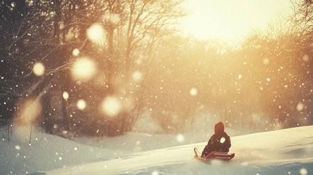 Joyful Sled Ride Through Snowy Hillsの素材