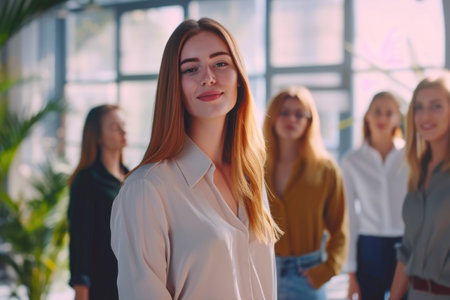 Diverse business team collaborating with female leaderの素材