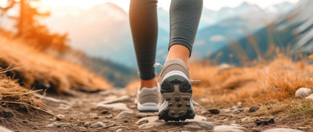 Detailed Shot of Woman's Feet on Mountain Trailの素材