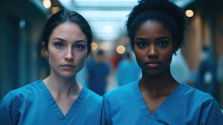 Caring Nurses Working Together in Fast-Paced Hospital Settingの素材