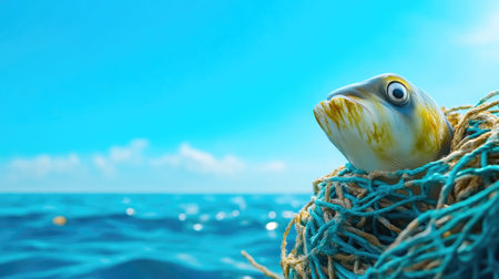 Turtle Caught in Thick Netting Beneath the Wavesの素材