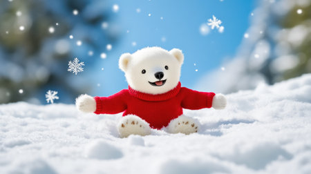 Cheerful Polar Bear Enjoying Winter Snowball Fightの素材