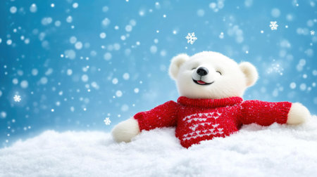 Polar Bear in Cozy Sweater Enjoying Winter Funの素材